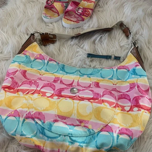 Vintage Coach Hampton Multicolor Pastel Hobo Purse - Picture 2 of 10
